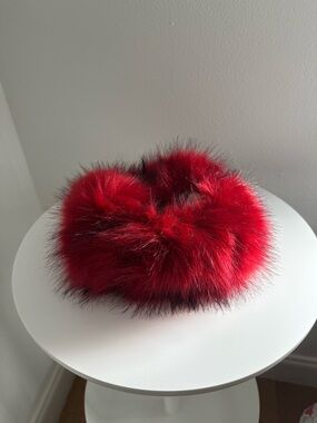 Red Faux Fur Muff Russian Style Headband Accessory